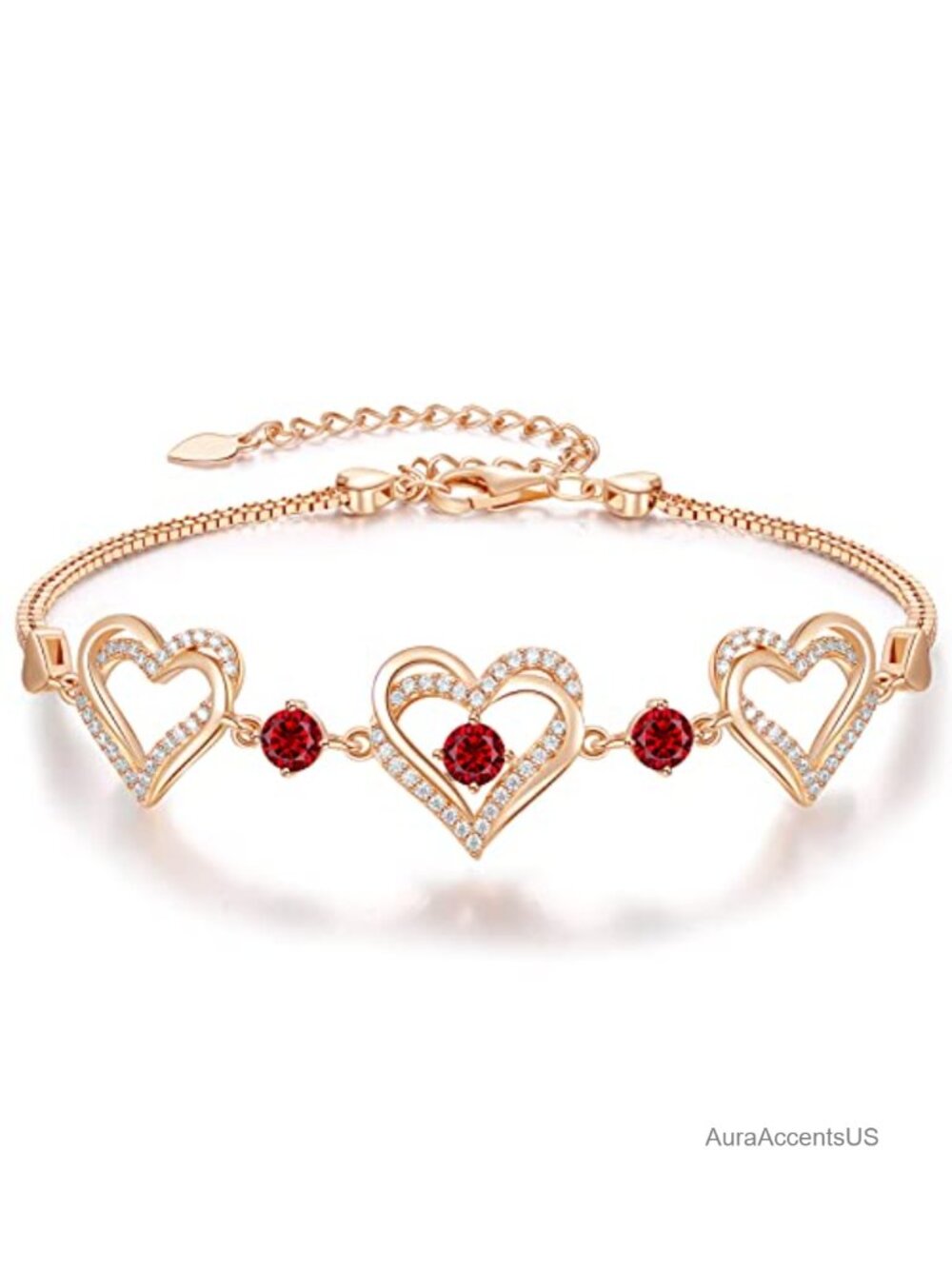Hypoallergenic Heart Birthstone Charm Bracelet Rose Gold Plated CZ